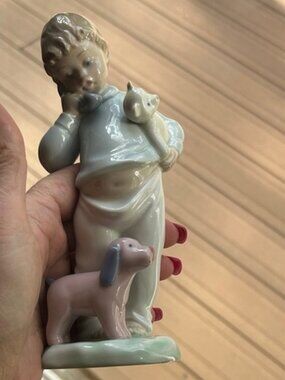 Vintage LLadro Boy on the Phone with Dog Figurine 1987